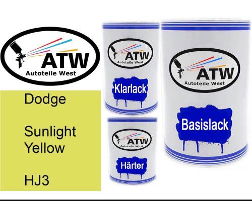 Dodge, Sunlight Yellow, HJ3: 500ml Lackdose + 500ml Klarlack + 250ml Härter - Set, von ATW Autoteile West.